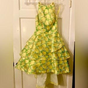 Floral yellow tulip vintage 50’s style dress high low tulle small